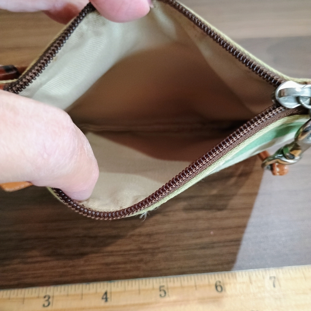 Coach Striped Leather Wristlet - Green and Tan - Picture 8 of 8